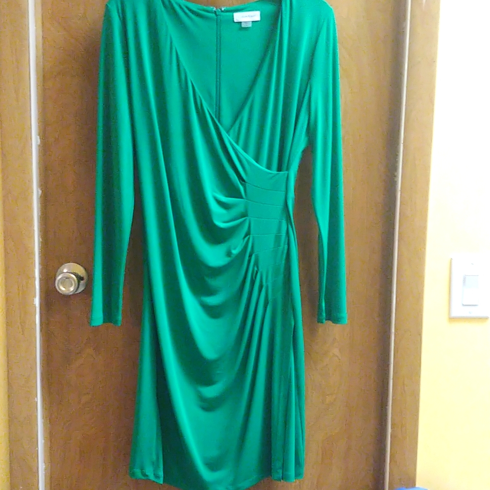Calvin Klein, size 10 green long sleeved dress.